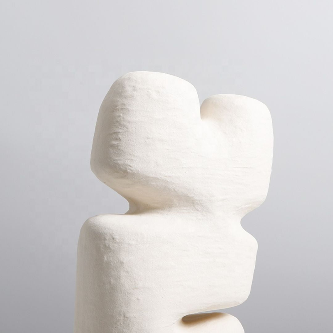 Beige geometric layered block home decor figurine by BEACON, modern abstract sculpture for stylish interior decoration.
