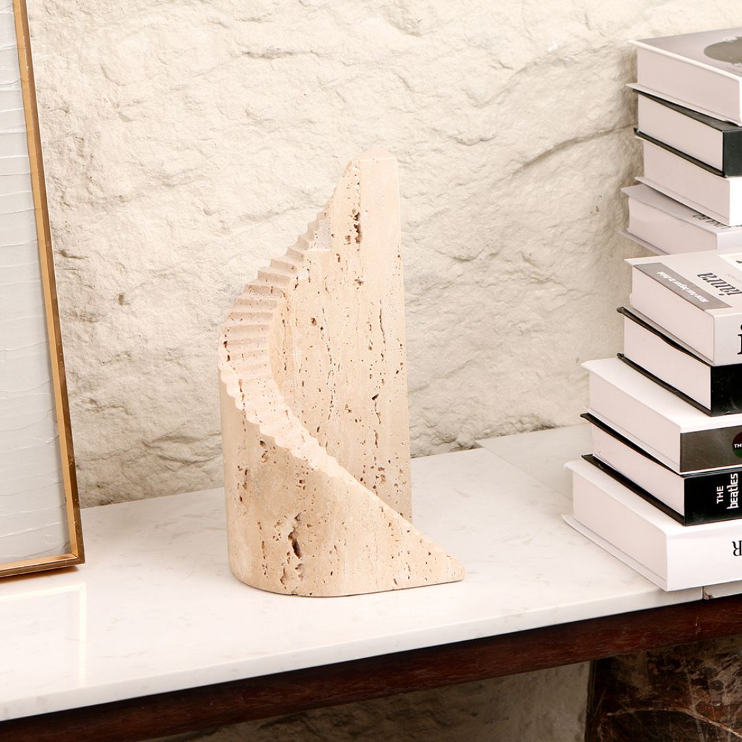 Geometric marble sculpture by BEACON, modern home decor figurine with sleek marble design and geometric shapes.
