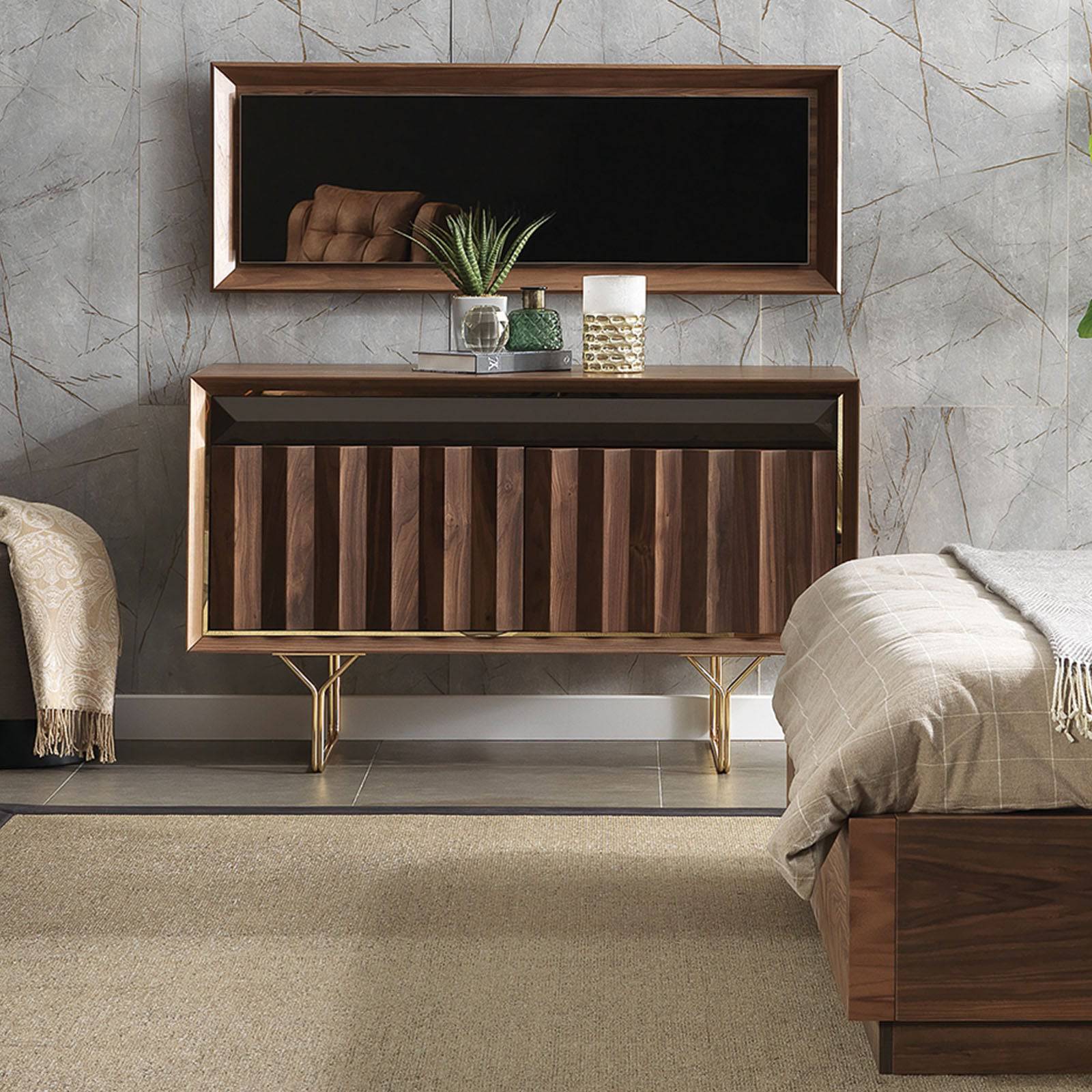 YOL LIVING Ginda dresser with matching mirror in modern wood finish, featuring multiple drawers and clean design.