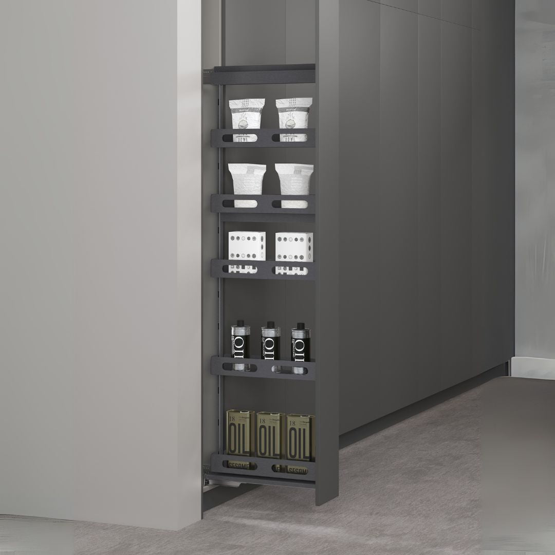 BEACON GlidePro TALL UNIT BK.7731 hinge for 300mm cabinets, showcasing sleek black finish and mounting details.