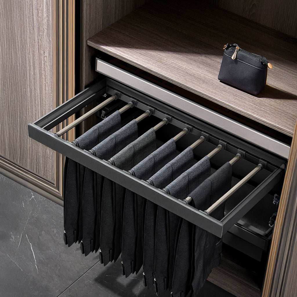 BEACON GlidePro Trouser Rack MA.2324 with sturdy hangers for organized storage of trousers and pants.