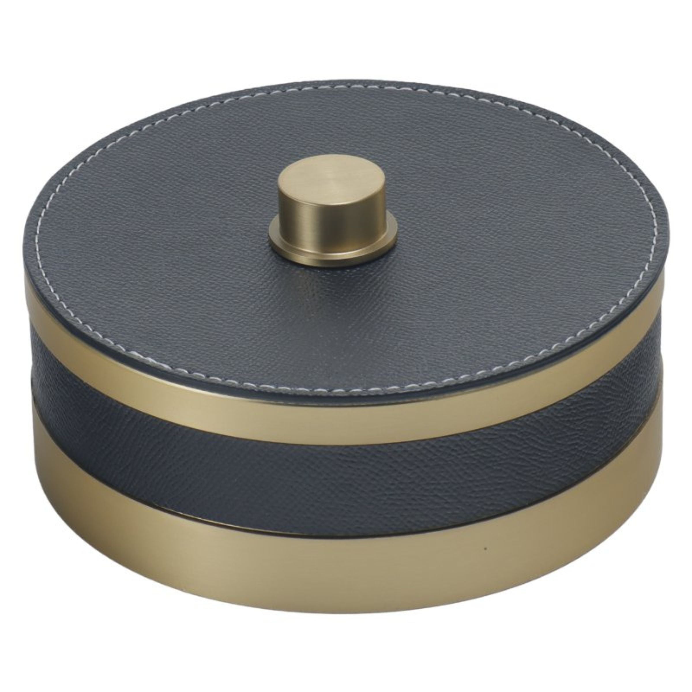 GREY & ANQITUE BRASS ROUND STORAGE BOX- S DH201268BS - Decorative Boxes - ebarza Furniture UAE | Shop Modern Furniture in Abu Dhabi & Dubai - مفروشات ايبازرا في الامارات | تسوق اثاث عصري وديكورات مميزة في دبي وابوظبي