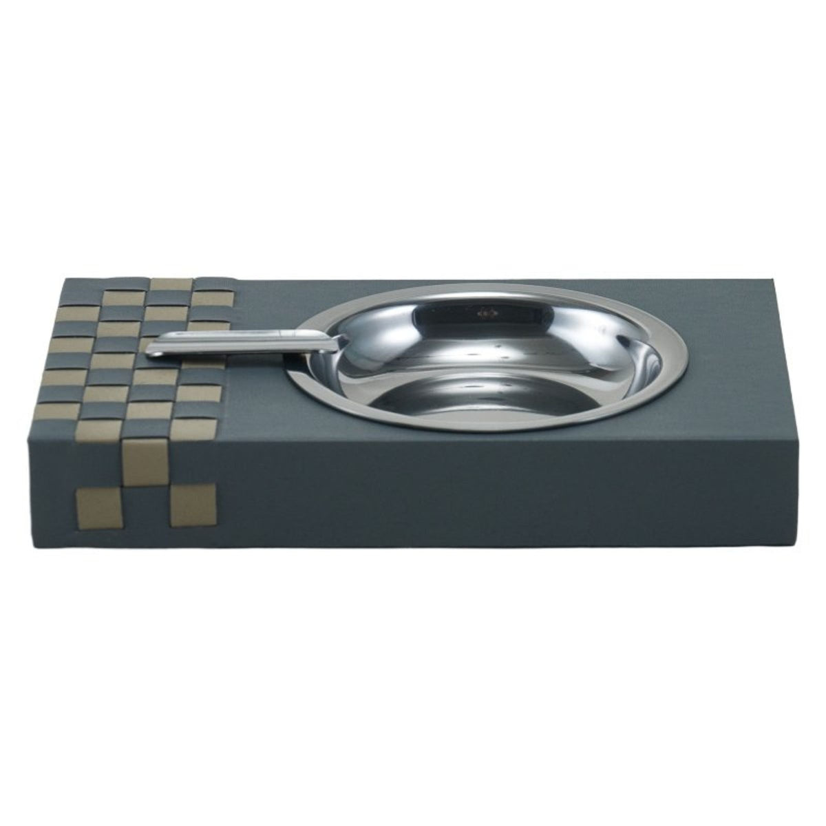 Grey and khaki hand-weaven metal cigar tray by Beacon, featuring a stylish woven design for elegant cigar presentation.