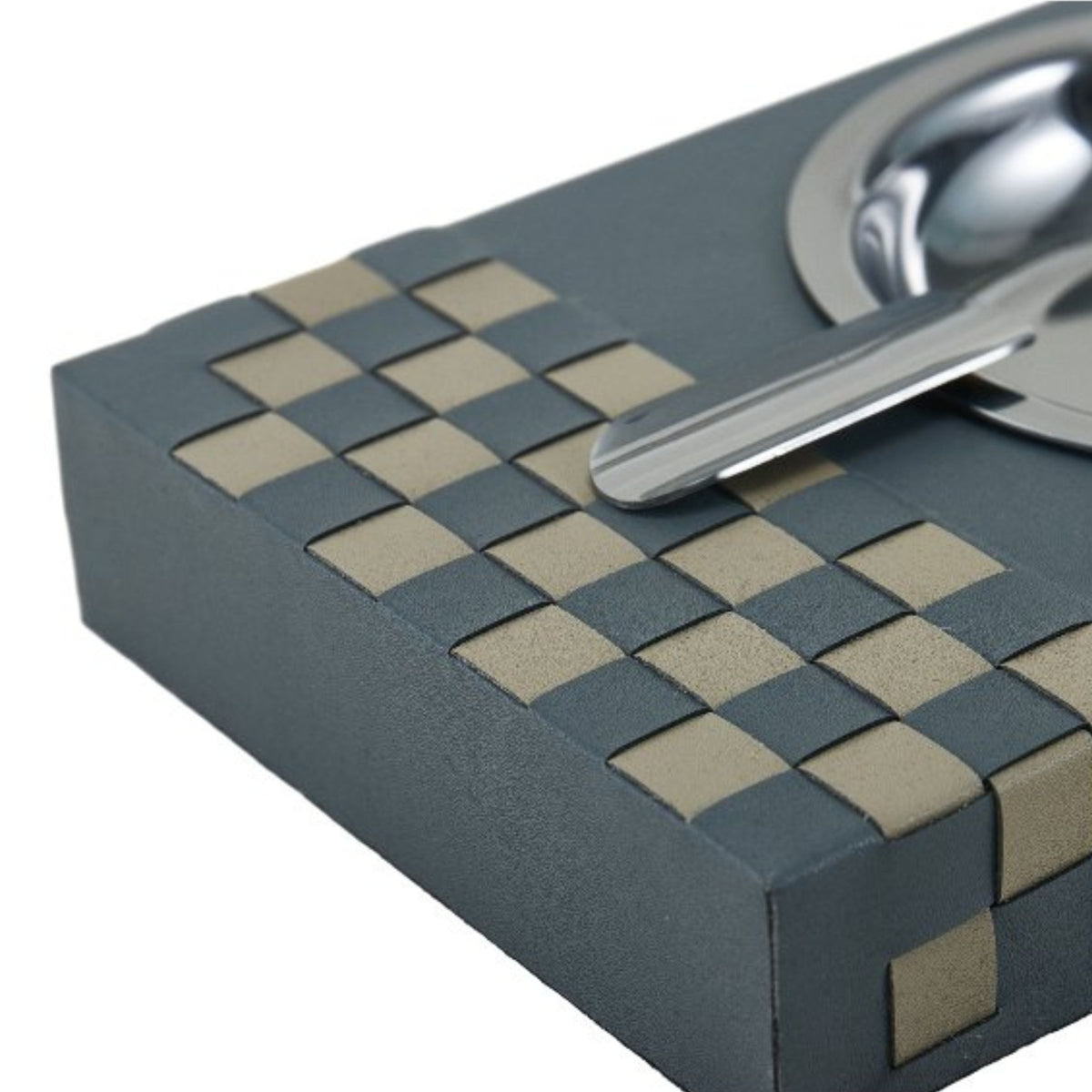 Grey and khaki hand-woven metal cigar tray by Beacon, featuring a stylish design perfect for cigar storage and display.