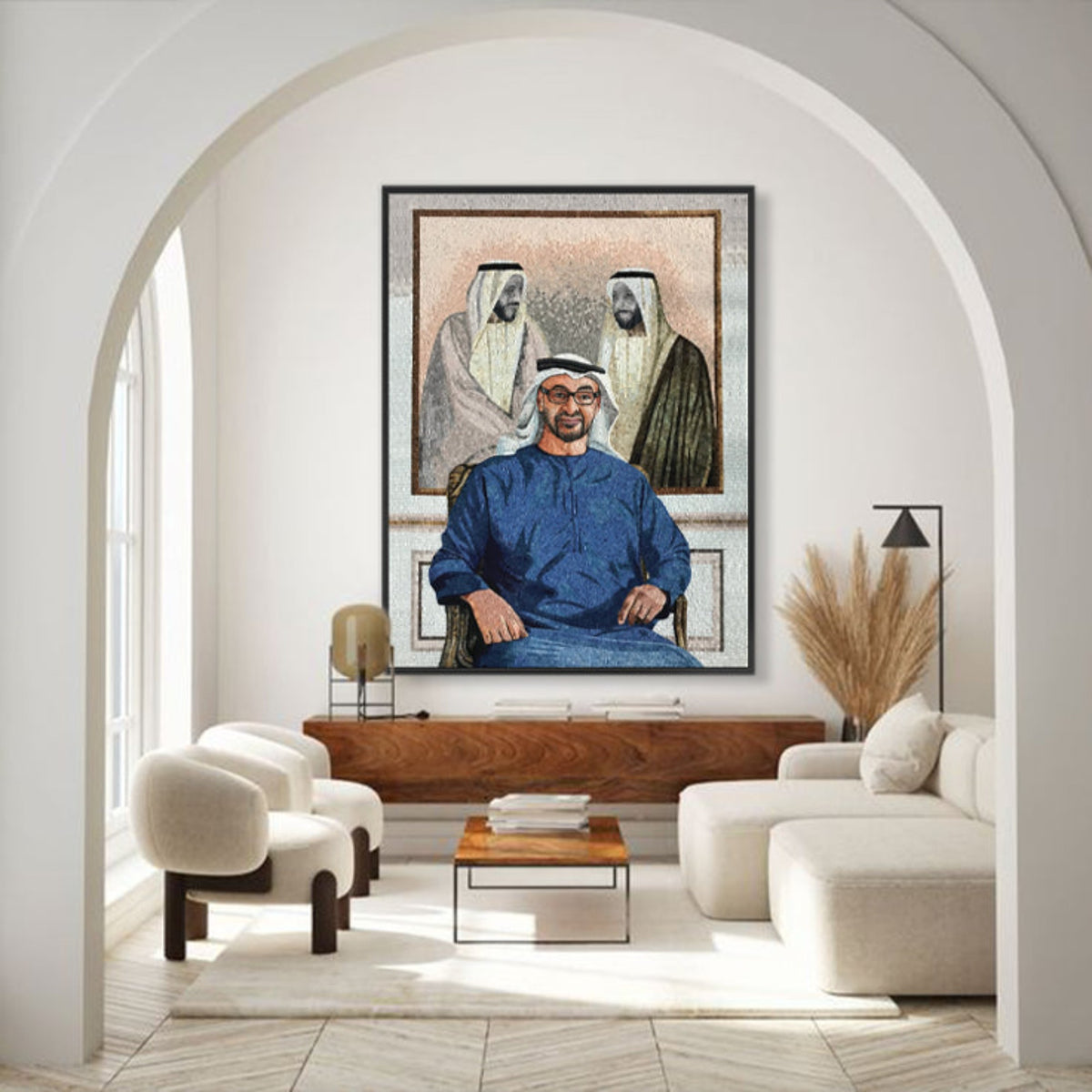 H. H. SH MUHAMMAD BIN ZAYED Handmade Ice Jade Mosaic Painting With Wooden Frame 150X203 Cm QP105 - Paintings - ebarza Furniture UAE | Shop Modern Furniture in Abu Dhabi & Dubai - مفروشات ايبازرا في الامارات | تسوق اثاث عصري وديكورات مميزة في دبي وابوظبي