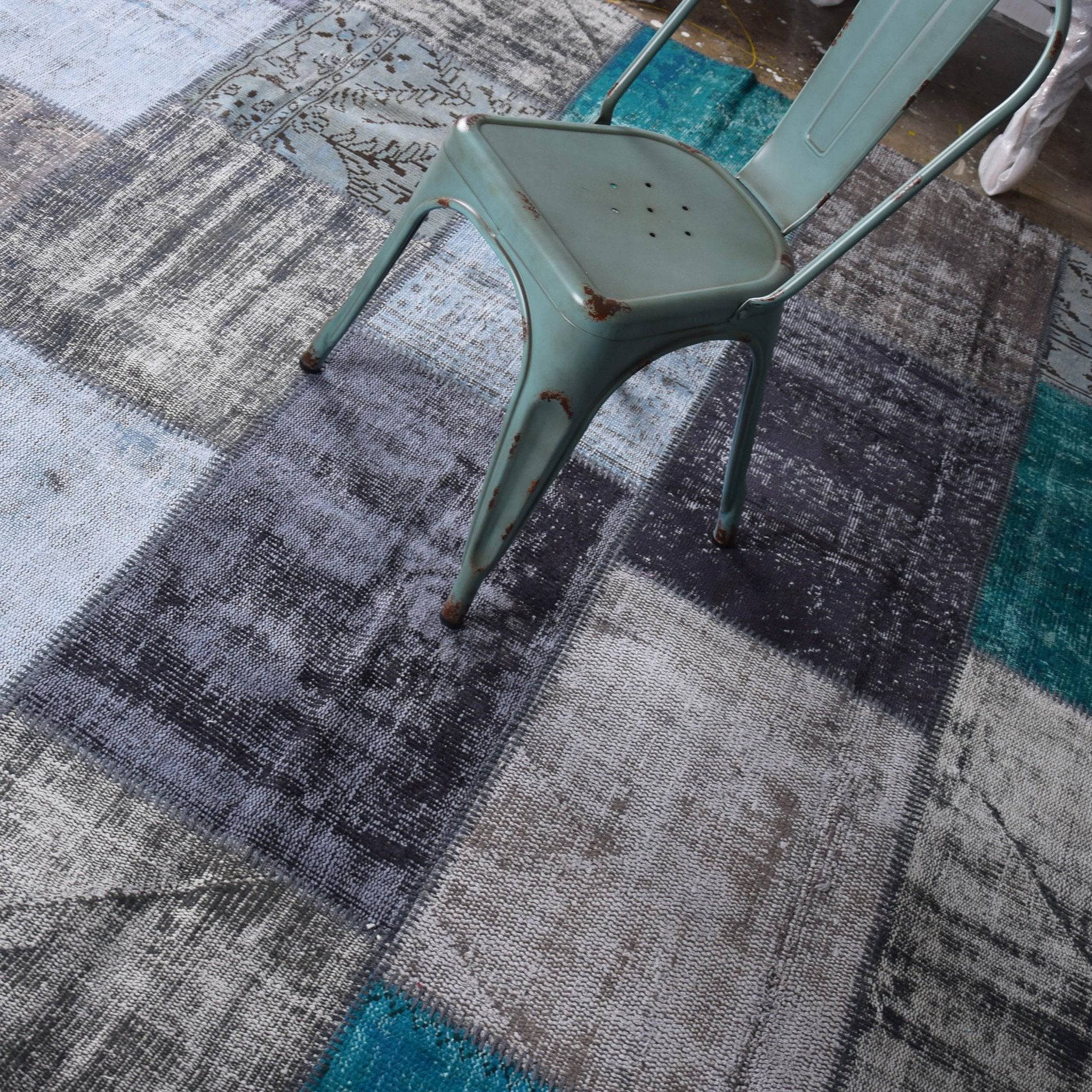 Hali Handmade Patchwork Over Dyed Rug 250X250 Pw075 G+T - Rugs - ebarza Furniture UAE | Shop Modern Furniture in Abu Dhabi & Dubai - مفروشات ايبازرا في الامارات | تسوق اثاث عصري وديكورات مميزة في دبي وابوظبي
