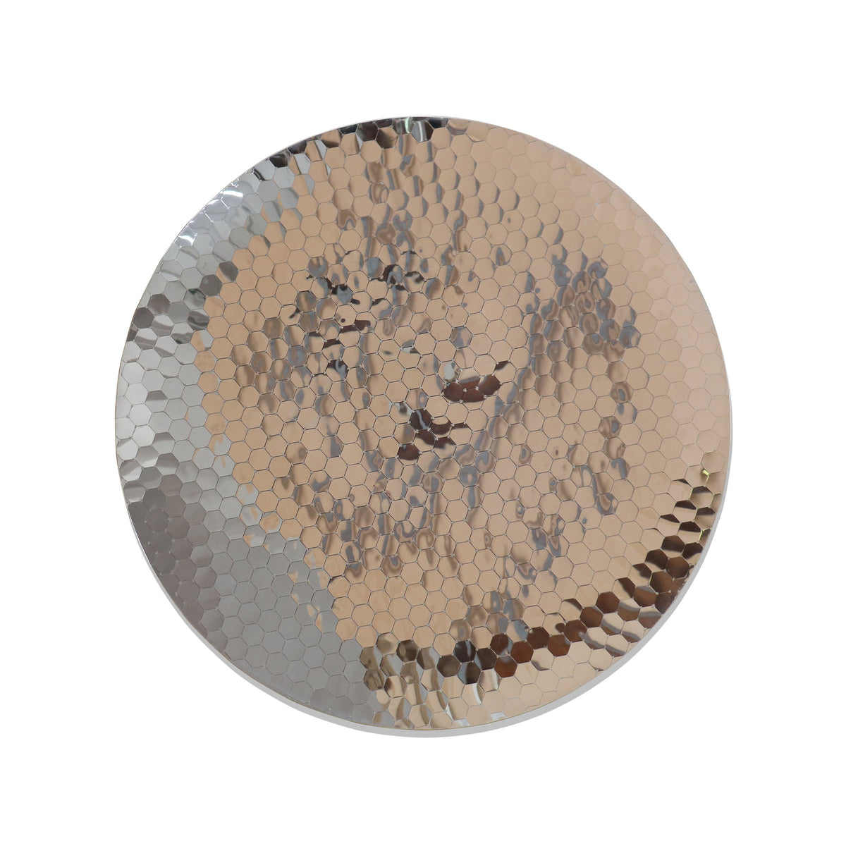 Handcrafted stainless steel artwork mirror by BEACON, showcasing intricate metal design and reflective surface.
