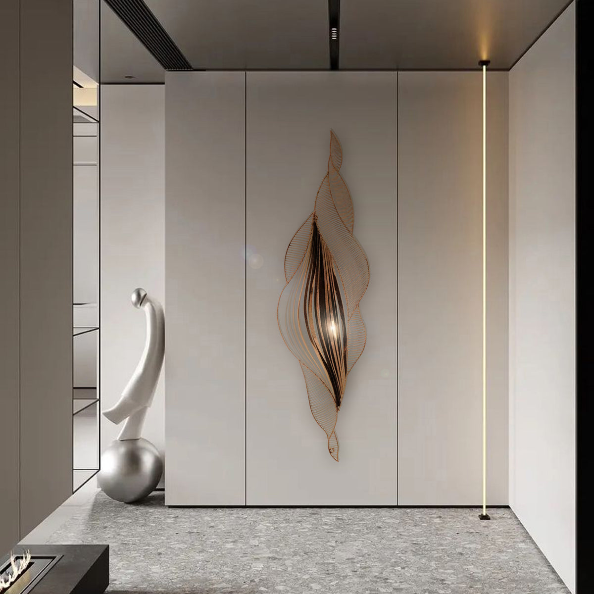 Hand-crafted stainless steel artwork by BEACON, featuring intricate metal design and artistic craftsmanship.