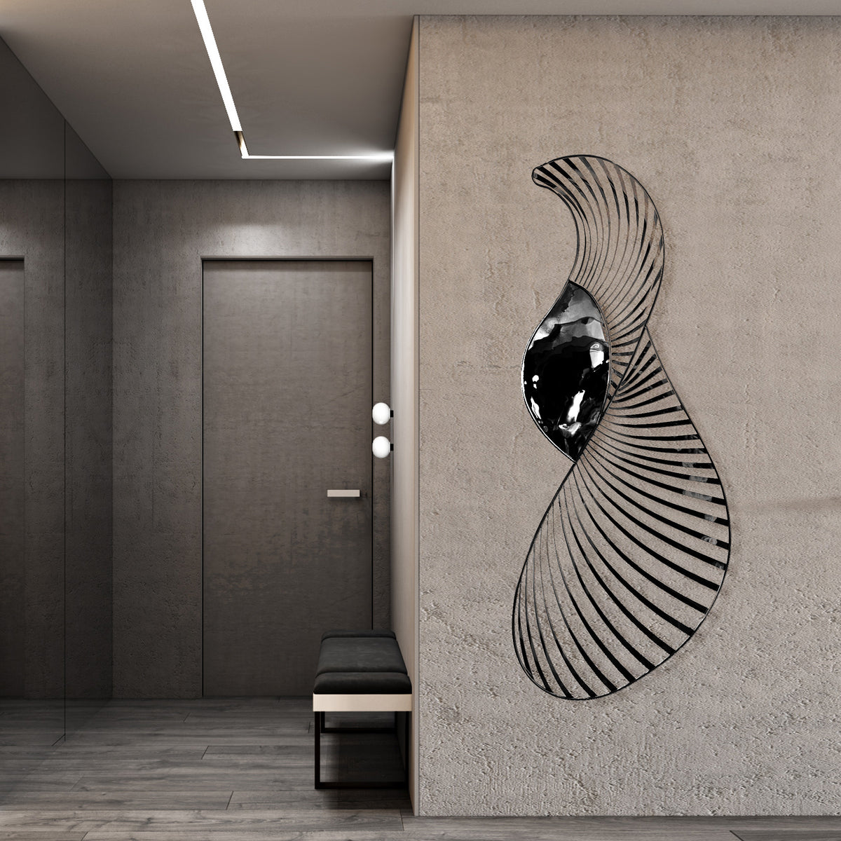Hand-crafted stainless steel artwork with intricate designs, created by BEACON, model BG2021031 B/B, showcasing artistic craftsmanship.