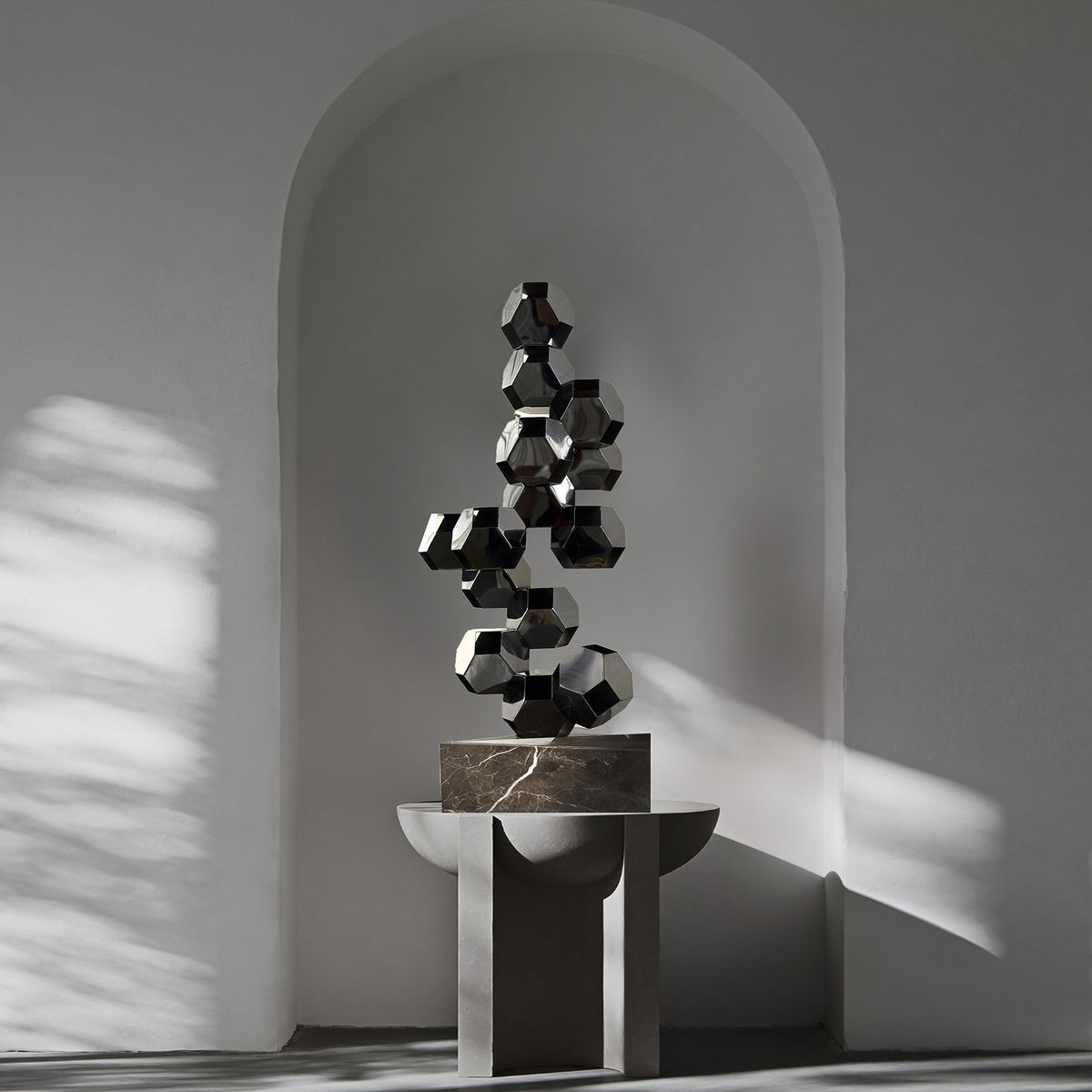 Hand-crafted stainless steel black titanium artwork by BEACON, showcasing intricate design and modern craftsmanship.
