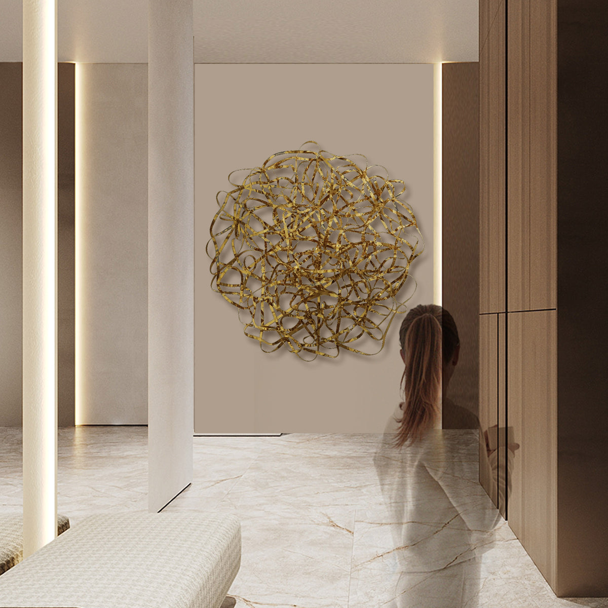 Hand-crafted titanium stainless steel artwork by BEACON featuring intricate metal design and craftsmanship.