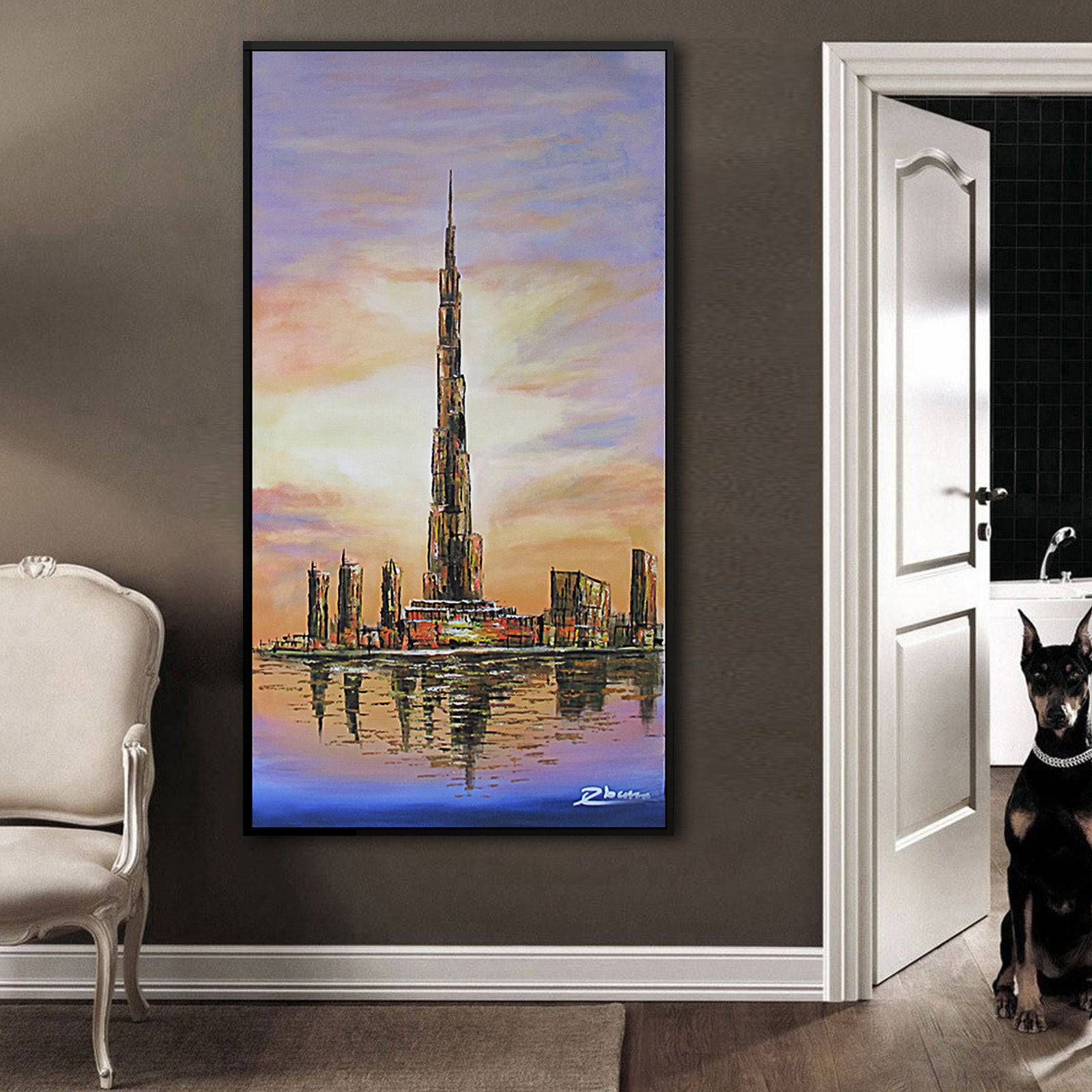 Buy Hand Painted Burj Khalifa Dubai Art Painting With Frame 90X180 Cm