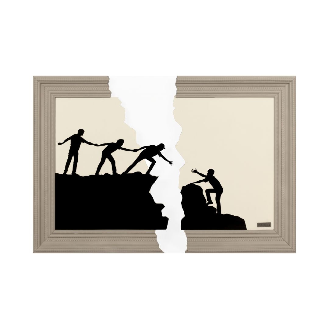 Handmade cracked textured painting in beige and brown tones framed for wall display, by BEACON (TYDG).