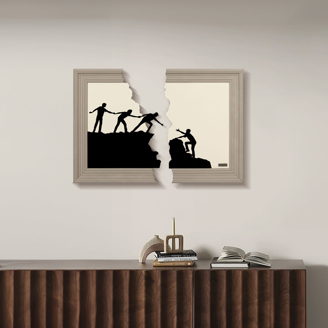 Handmade cracked painting with textured beige and brown tones in a frame, showcasing artistic craftsmanship.