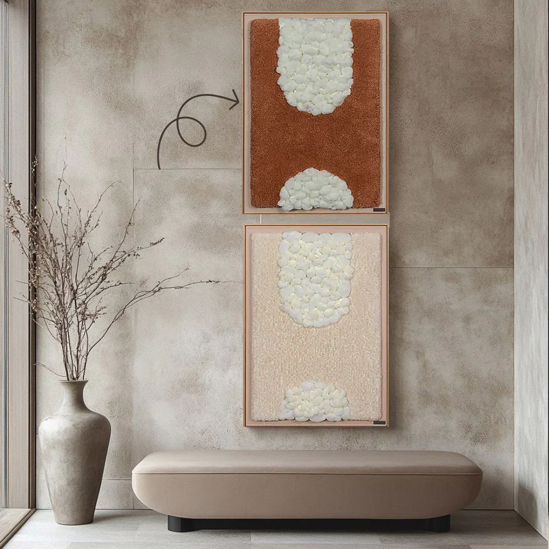 Handmade fiber weaving wall art by BEACON, featuring intricate textures and vibrant colors in a contemporary painting style.