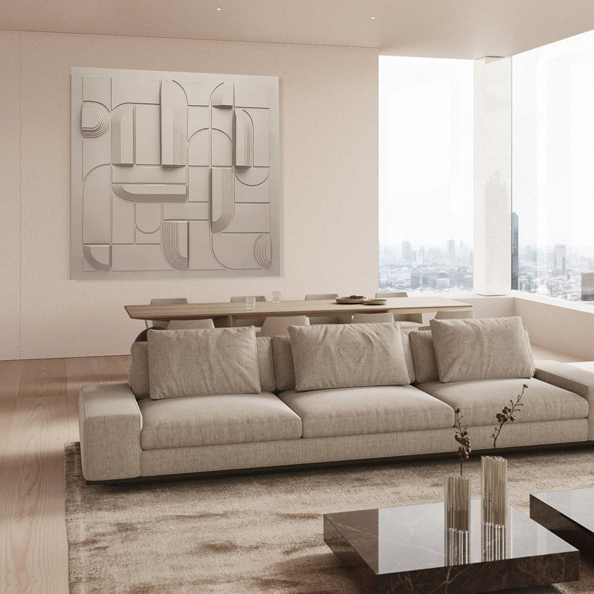 Handmade MDF Collage Painting - Light Beige MP230036-1 - Paintings - ebarza Furniture UAE | Shop Modern Furniture in Abu Dhabi & Dubai - مفروشات ايبازرا في الامارات | تسوق اثاث عصري وديكورات مميزة في دبي وابوظبي