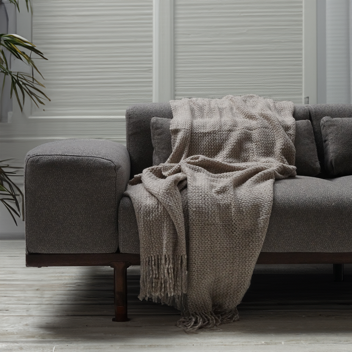 Handmade wheat ear throw blanket by BEACON, soft textured cotton blanket with wheat ear design, perfect for cozy decor.