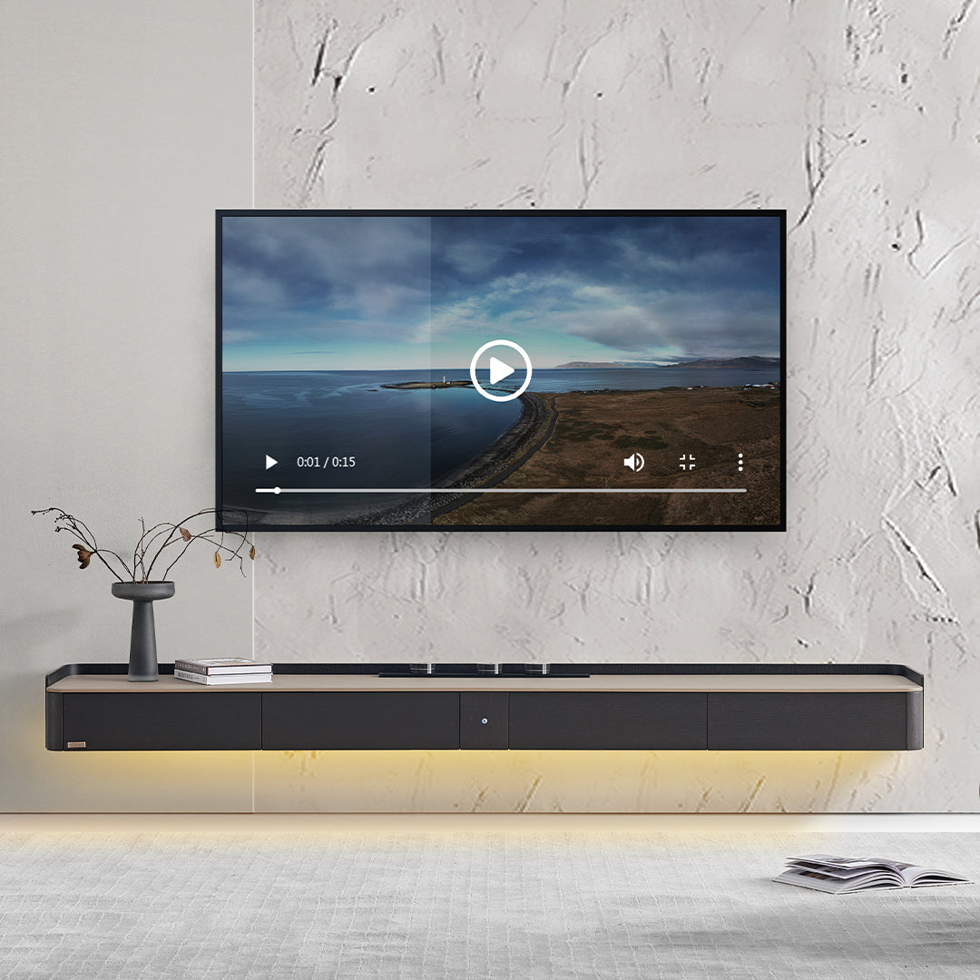 Hanged TV Stand with Bottom Lights & Power Track - TV-115 - Storage/TV Unites - ebarza Furniture UAE | Shop Modern Furniture in Abu Dhabi & Dubai - مفروشات ايبازرا في الامارات | تسوق اثاث عصري وديكورات مميزة في دبي وابوظبي