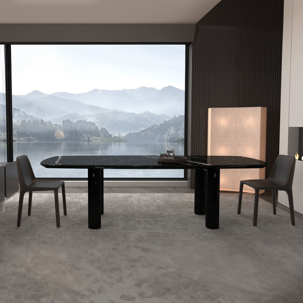 A2STONE Harmony Natural Marble Dining Table 419DT with sleek marble surface and sturdy wooden legs for modern dining rooms.
