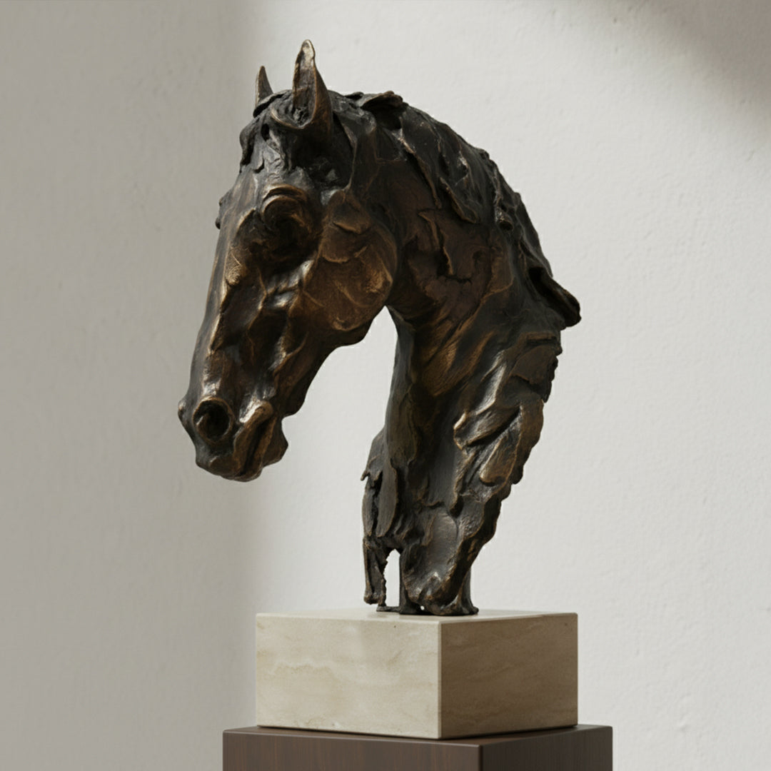 Decorative horse head ornament from BEACON home decor figurines, detailed horse head sculpture for stylish interior accents.