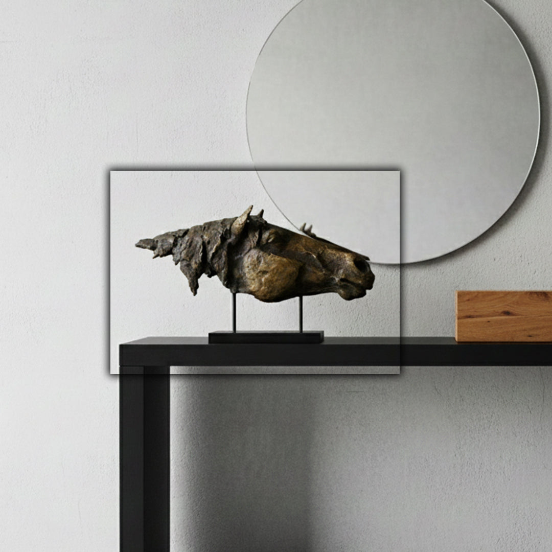 Beige horse head ornament from BEACON home decor figurines, detailed horse sculpture for decorative display.