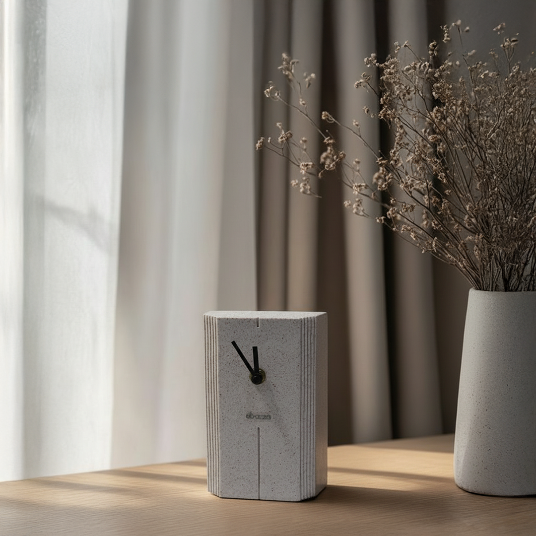 Imperial Chu vertical stripe desk clock by BEACON, featuring a sleek design and vertical striped pattern on a compact clock face.