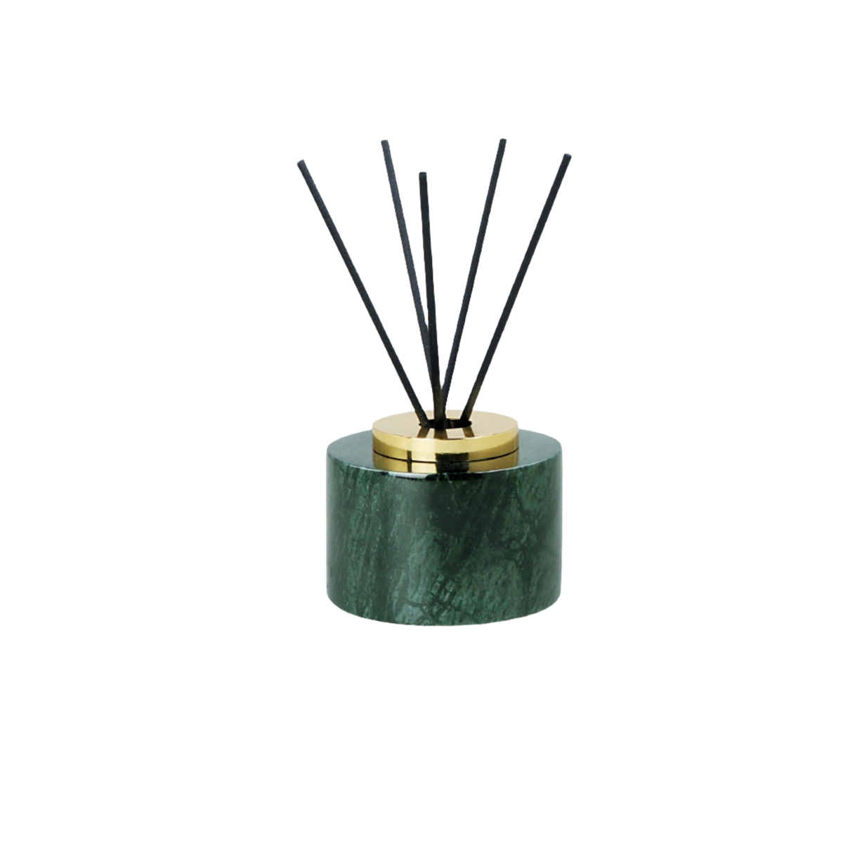 Indian green marble circular incense dispenser with bright gold accents, designed for stick diffusers, by BEACON.
