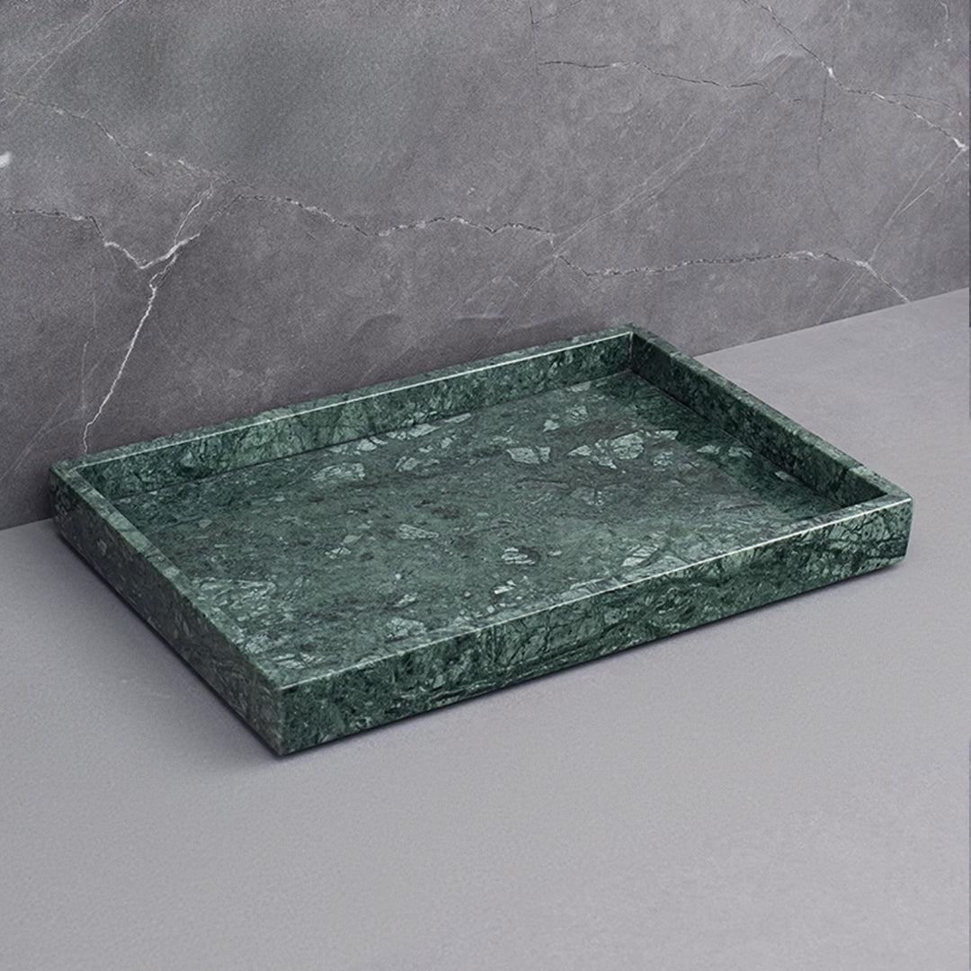 Large rectangular Indian green marble tray by BEACON, showcasing polished surface and elegant design.
