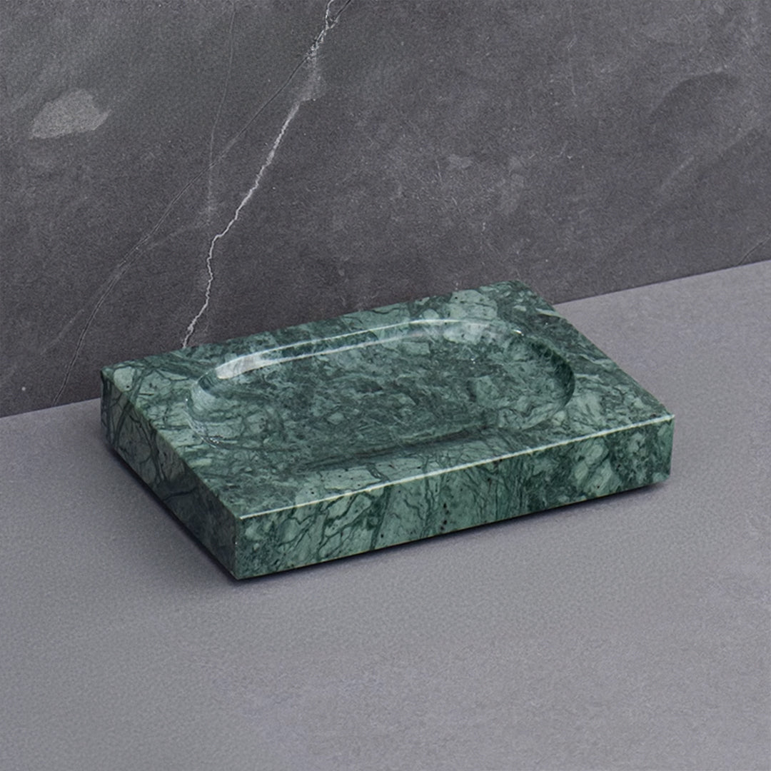 Indian green marble rectangular soap dish, bathroom accessory by BEACON, with polished finish and elegant design.