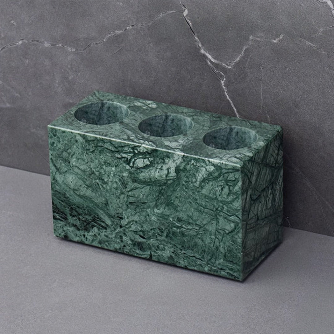 Indian green marble three-hole toothbrush holder from BEACON bathroom accessories, featuring a sleek design and durable material.