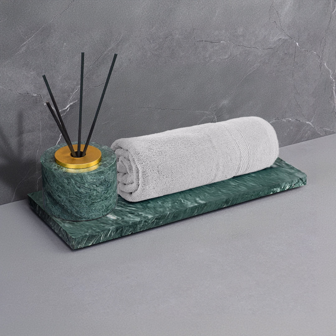 Indian green ceramic tray from BEACON RHR840-1, a rectangular serving tray with a vibrant green glaze and decorative design.