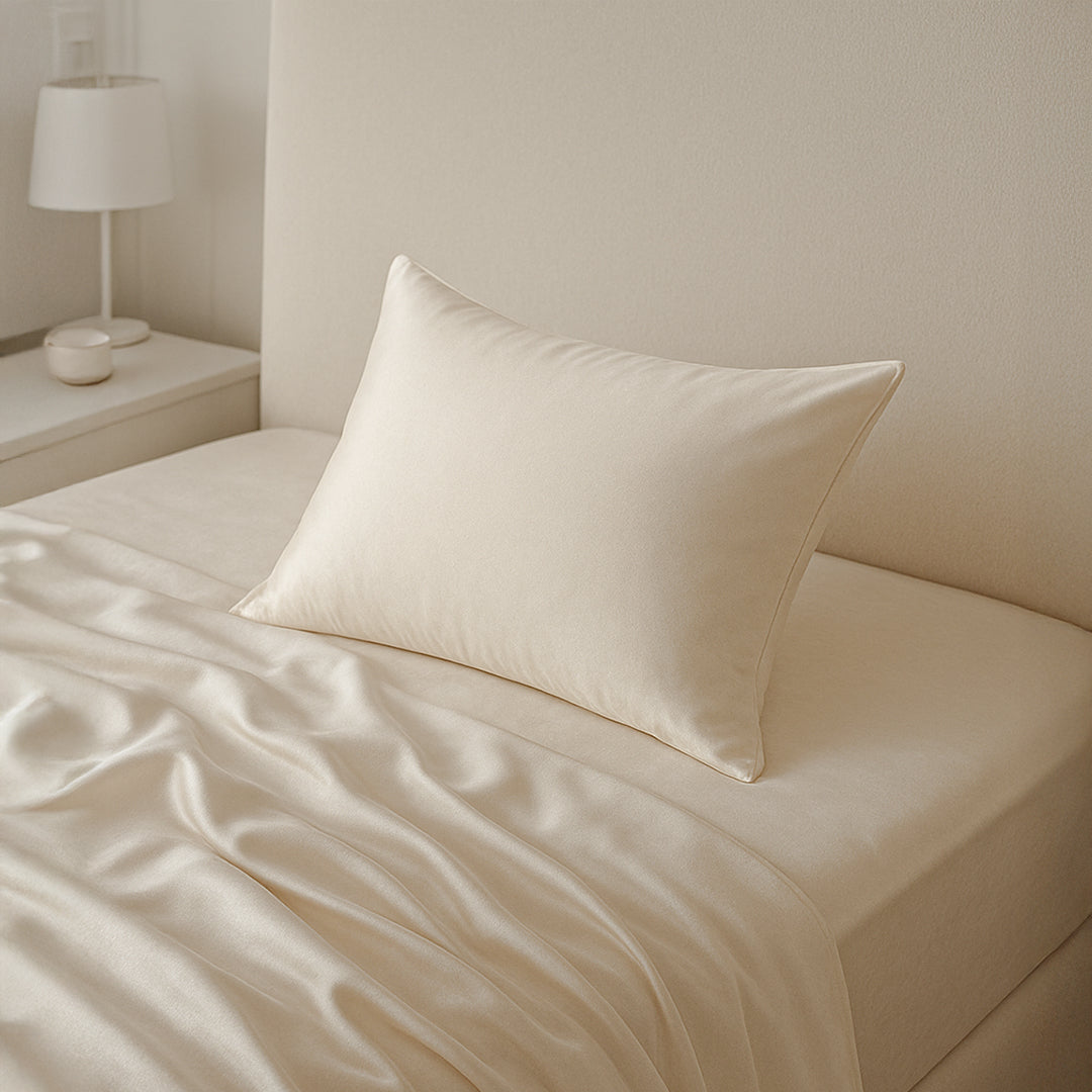 Ivory Pillowcase 50x70cm - 16mm Silk - Bedding - ebarza Furniture UAE | Shop Modern Furniture in Abu Dhabi & Dubai - مفروشات ايبازرا في الامارات | تسوق اثاث عصري وديكورات مميزة في دبي وابوظبي