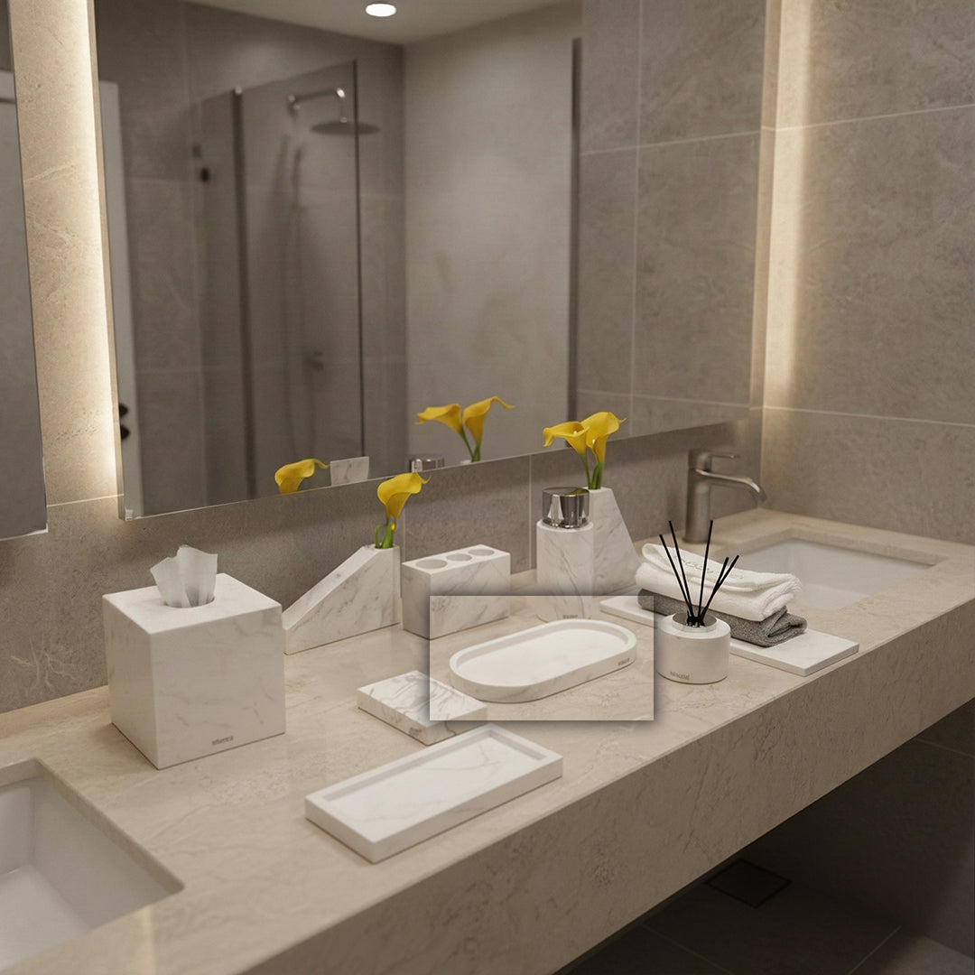 Jazz White Marble Oval Small Tray by BEACON, featuring elegant white marble with oval shape and smooth finish.