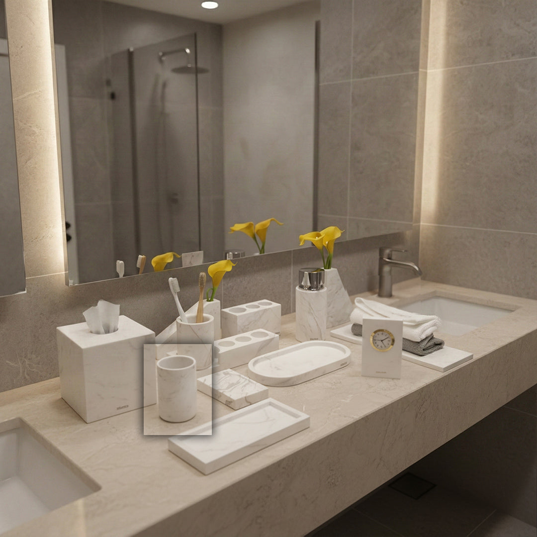 Jazz white marble round mouth cup by BEACON, a stylish bathroom accessory with a smooth, round marble design.