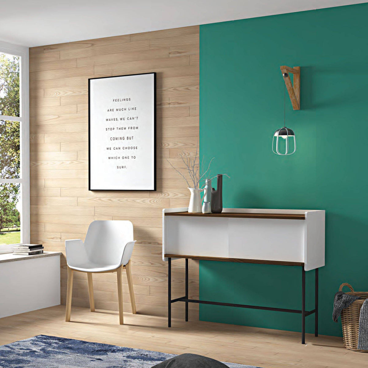 RUDI Jean sideboard in walnut and black finish, modern console with sleek design and storage compartments.