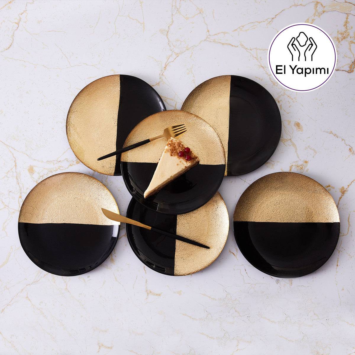 Karaca Black Gold 6 Piece Cake Set 153.03.06.5144 - Cake Sets - ebarza Furniture UAE | Shop Modern Furniture in Abu Dhabi & Dubai - مفروشات ايبازرا في الامارات | تسوق اثاث عصري وديكورات مميزة في دبي وابوظبي
