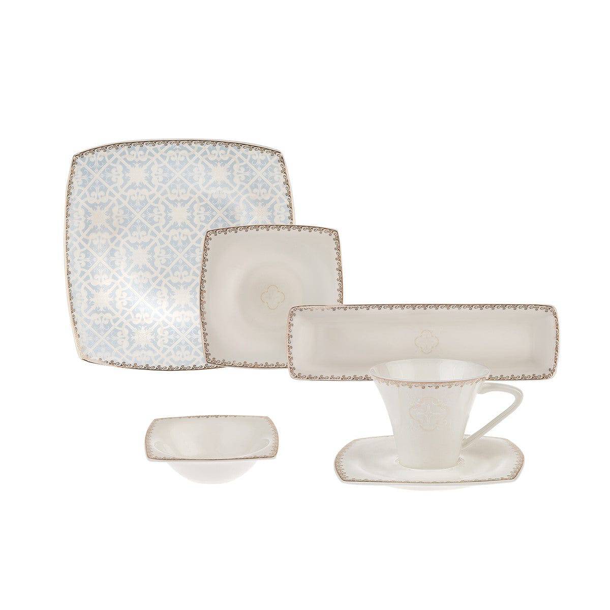 Karaca Fine Pearl Contour 26-piece dinnerware set with plates, bowls, and cups for six people, elegant ceramic design.