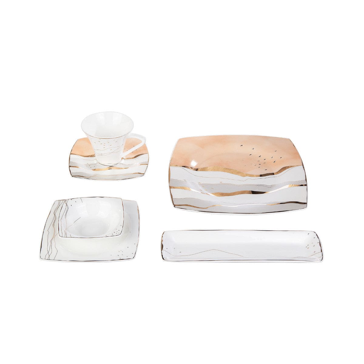 Karaca Fine Pearl Ocaso 26 Pieces 6 Person Square Breakfast Set 153.03.08.0296 - Dinnerware Sets - ebarza Furniture UAE | Shop Modern Furniture in Abu Dhabi & Dubai - مفروشات ايبازرا في الامارات | تسوق اثاث عصري وديكورات مميزة في دبي وابوظبي