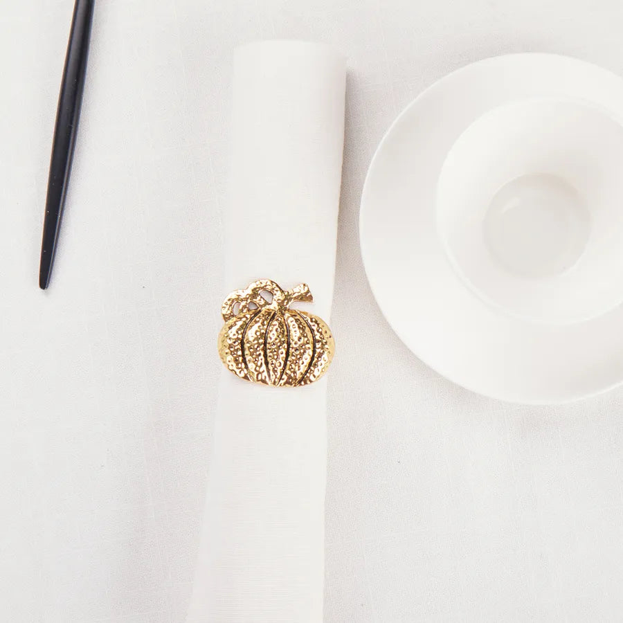 Karaca Halloween Pumpkin Napkin Ring Set with four gold pumpkin-shaped rings, 6.5cm, festive table decor.
