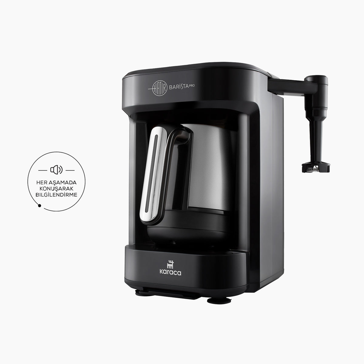 Karaca Hatır Barista Pro Rosegold Turkish coffee and cappuccino machine with digital display and brewing controls in a kitchen setting.