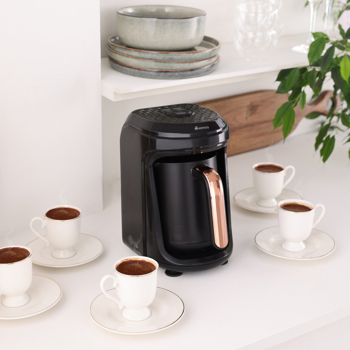 Karaca Hatır Hüps Quartz Turkish coffee machine in black copper, a sleek kitchen appliance for authentic Turkish coffee brewing.