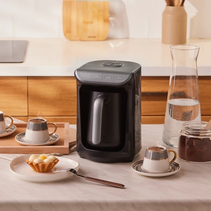 Karaca Hatır Turkish Coffee in the Grill and Turkish Coffee Machine Anthracite 5 Cup Capacity with Lots of Foam 153.09.01.1283 - Kitchen Appliances - ebarza Furniture UAE | Shop Modern Furniture in Abu Dhabi & Dubai - مفروشات ايبازرا في الامارات | تسوق اثاث عصري وديكورات مميزة في دبي وابوظبي