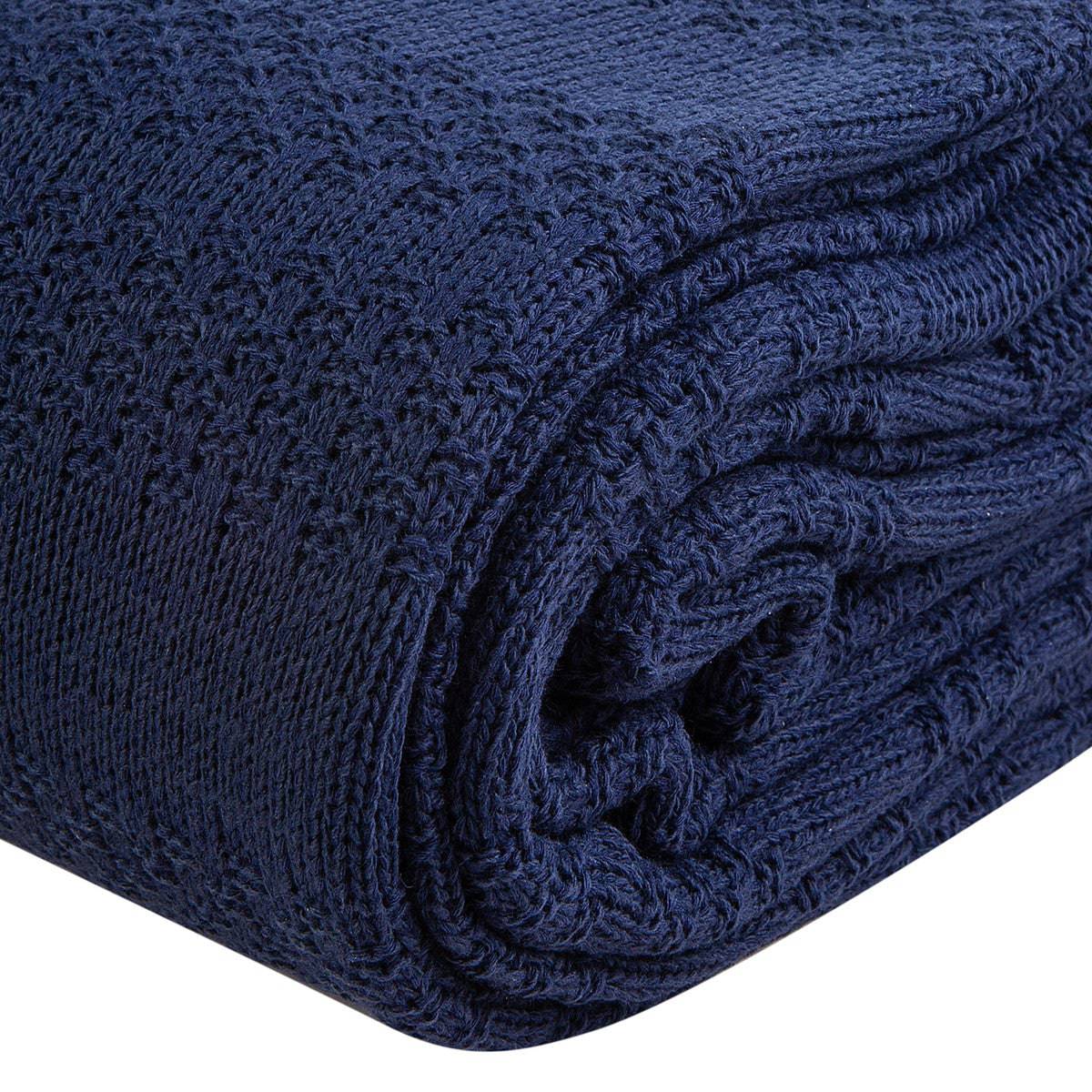 Karaca Home Charm Bold Navy Blue Double Knit Blanket, cozy knit throw in rich navy blue, designed for comfort and style.