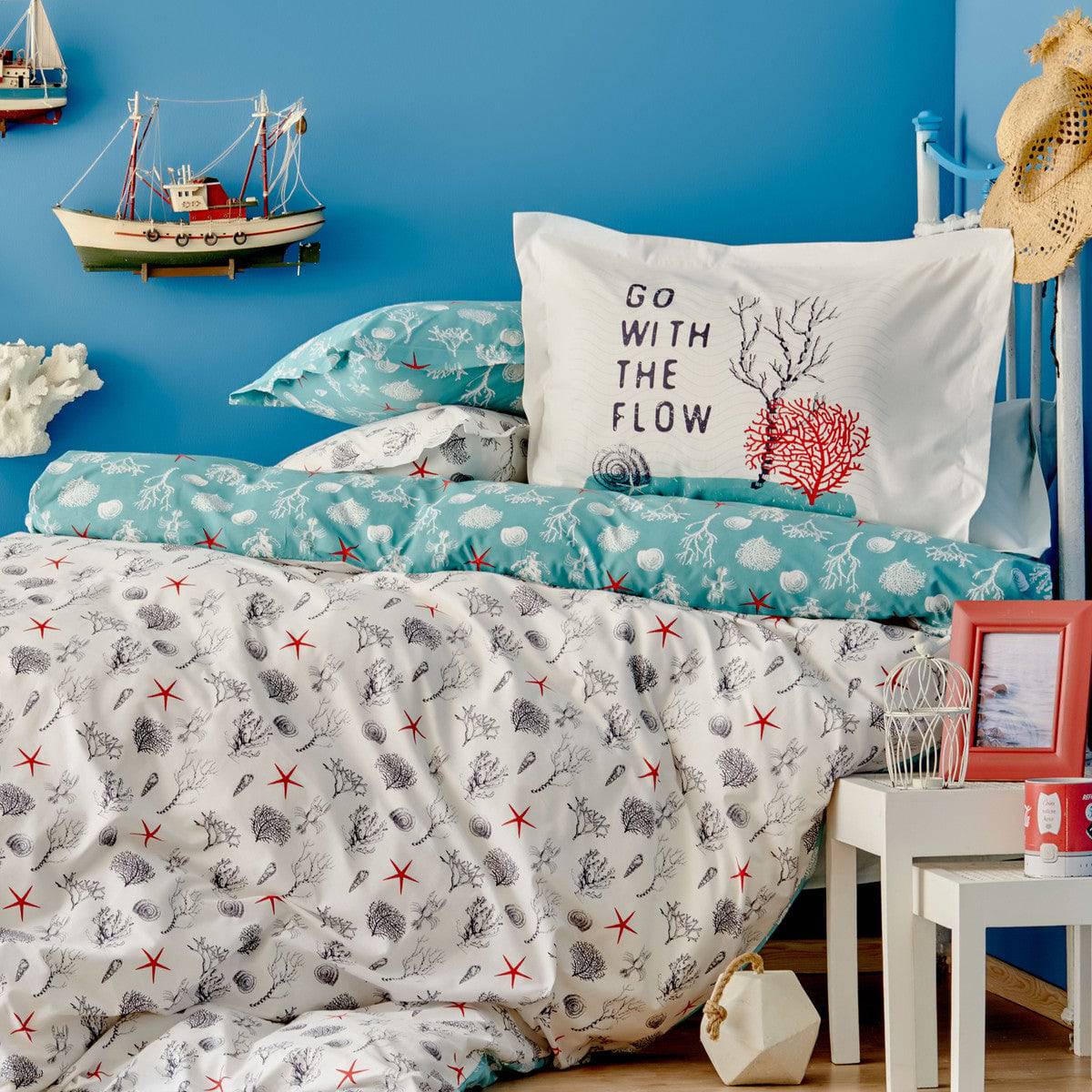 Karaca Home Deep Cotton single duvet cover set in Deep Neversim color, soft bedding with a modern design.