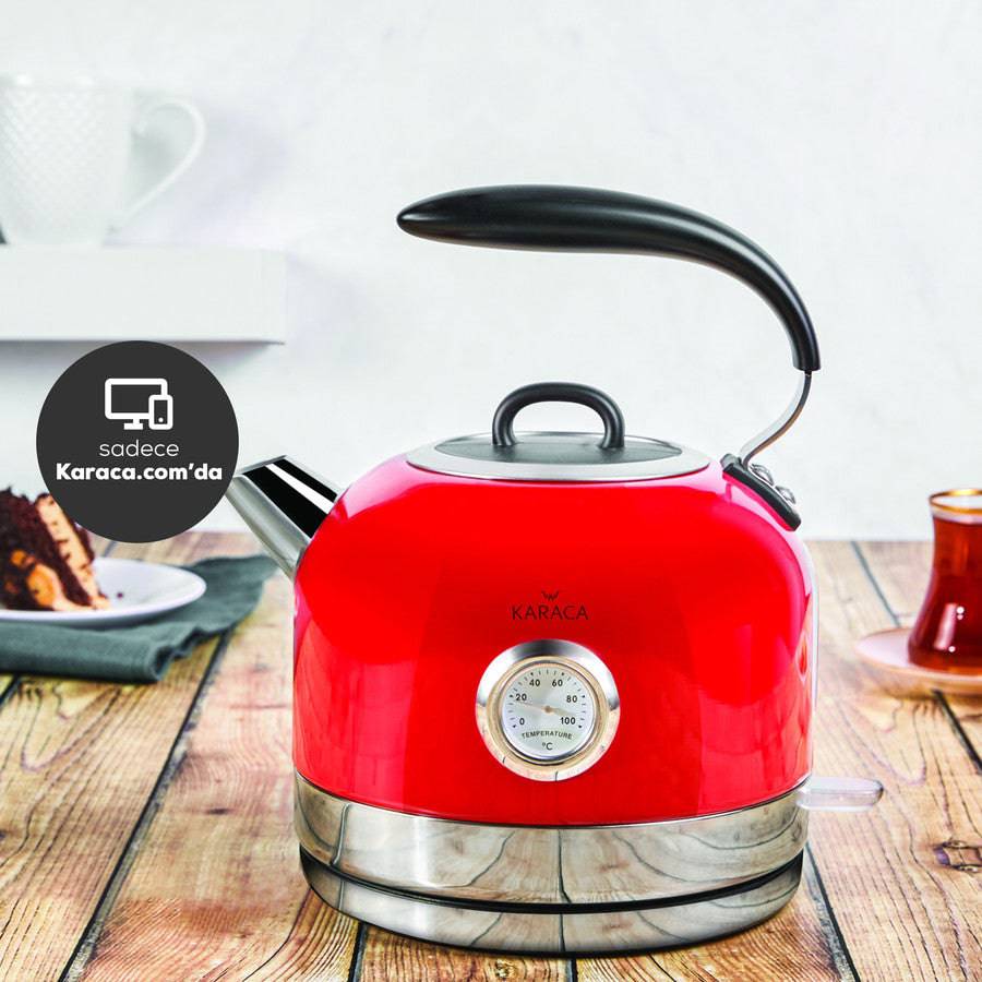 Karaca Retro 2152 Red Retro Kettle 153.03.06.2559 - Kitchen Appliances - ebarza Furniture UAE | Shop Modern Furniture in Abu Dhabi & Dubai - مفروشات ايبازرا في الامارات | تسوق اثاث عصري وديكورات مميزة في دبي وابوظبي