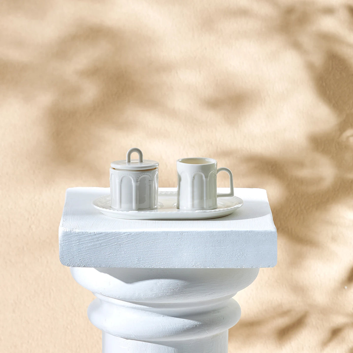 Karaca X İst Collection Column Turkish Delight coffee cup from the coffee set, featuring elegant design and white ceramic finish.