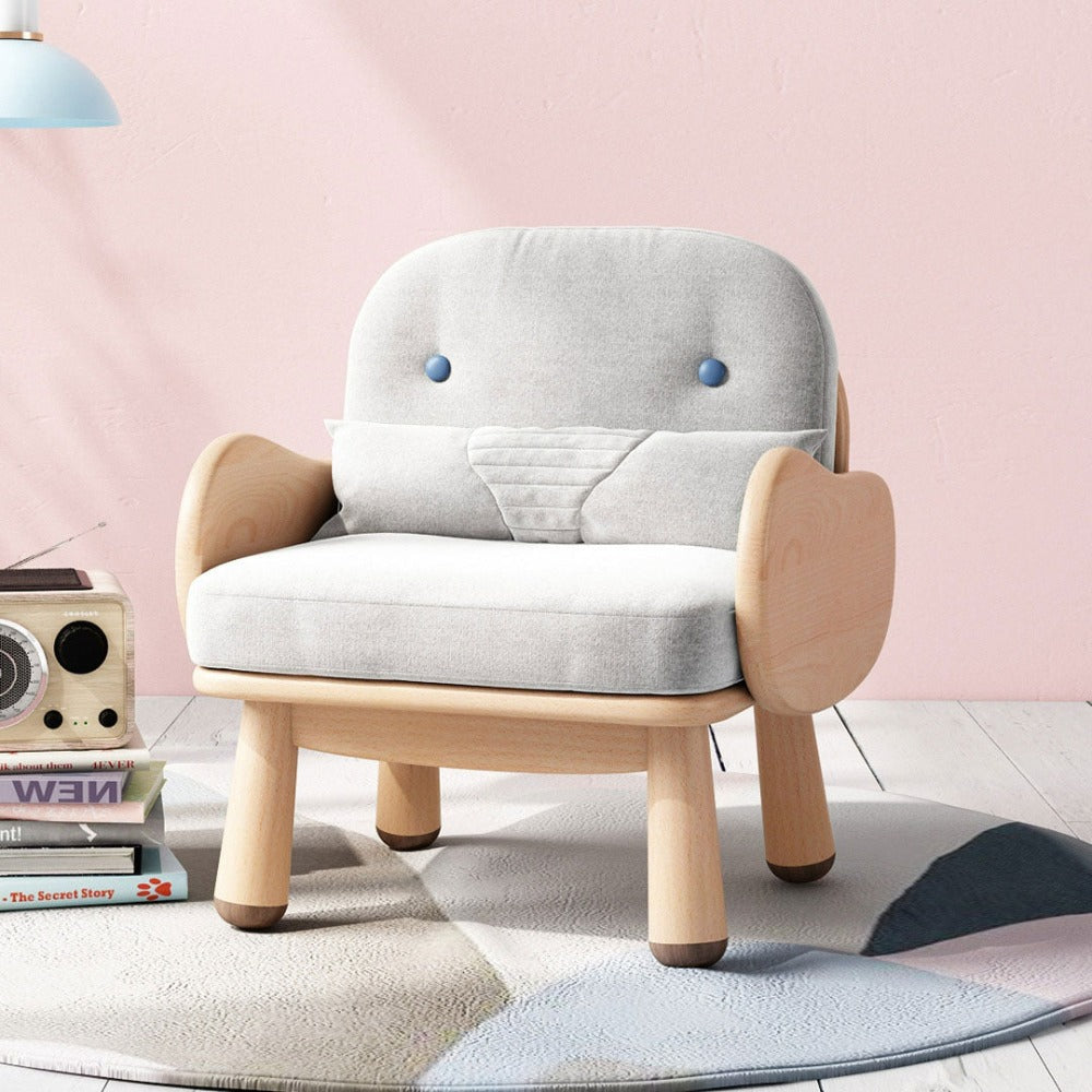 Kids Dumbo chair by Beacon, colorful plush children's chair resembling Dumbo the elephant, ideal for a child's room.