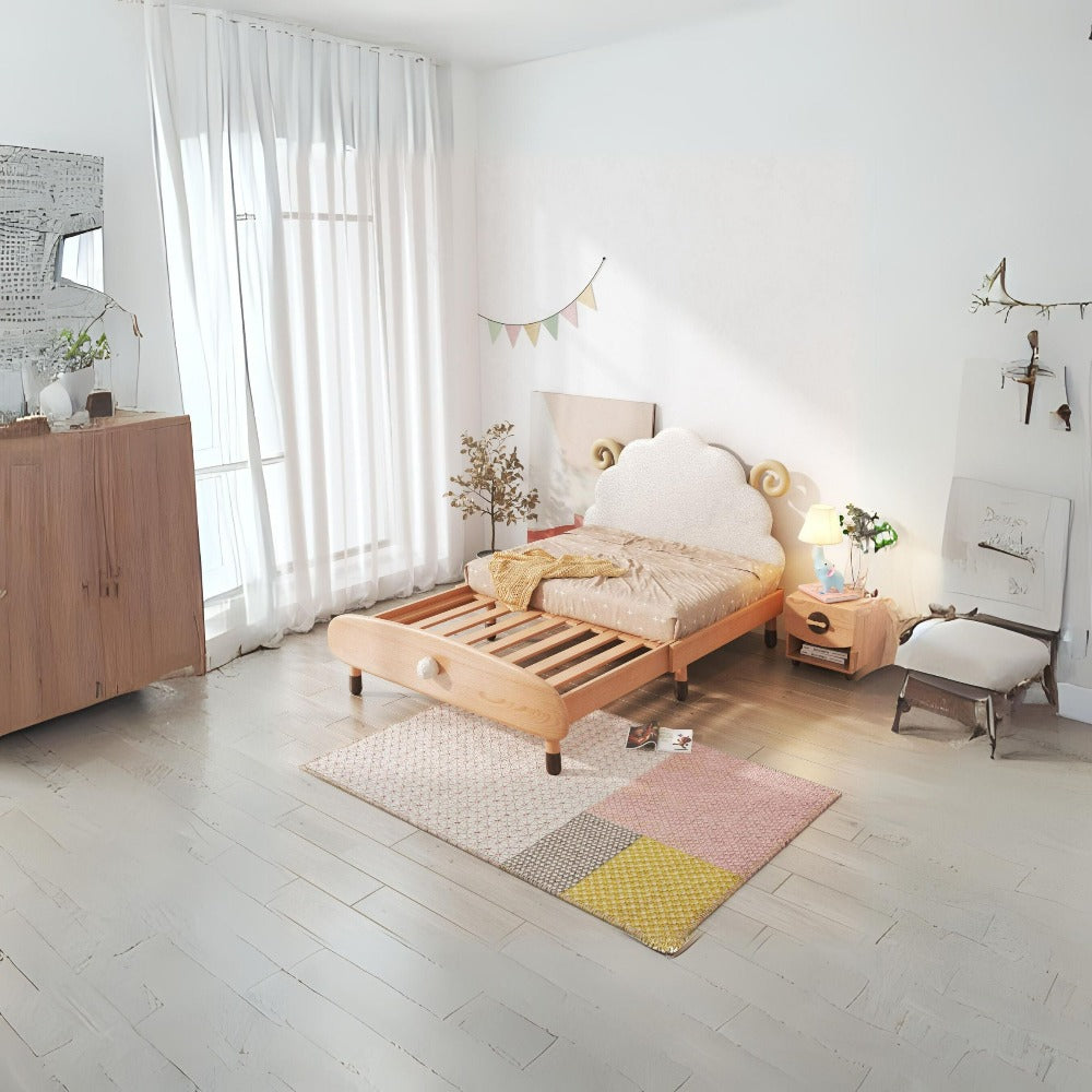 Kids extendable E-Bed with mattress by BEACON, featuring a modern design and adjustable size for versatile children's bedroom furniture.