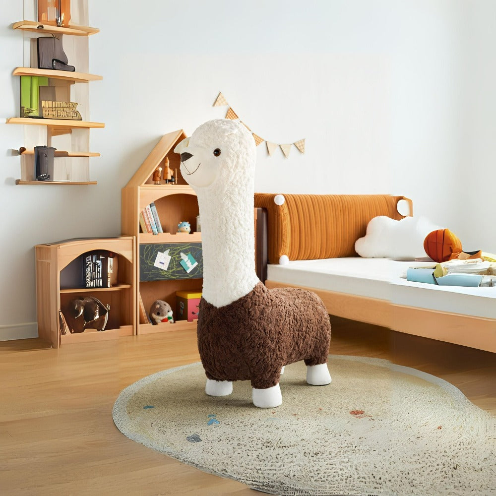 Kids llama chair by BEACON, a colorful children's stool with a llama design, perfect for kids' room decor and seating.
