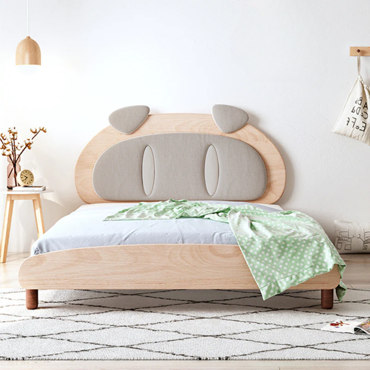 Kids plywood bed from BEACON with a sturdy frame and natural wood finish, designed for children's bedrooms.